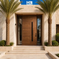 Porte d'entrée moderne en bois massif, isolée thermiquement, résistante à la chaleur, pré-assemblée, à double design, pour l'extérieur résidentiel, Moyen-Orient