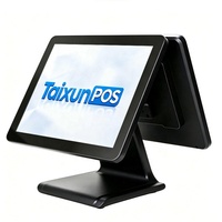 Nouveau kiosque à écran tactile Android à double écran, terminal de point de vente tout-en-un de 15 pouces avec support de bureau en alliage d'aluminium en option