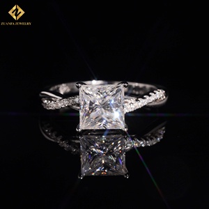 Wholesale 2CT VVS Princess Cut Moissanite Gold Plated Invisible Setting GRA Certified 925 Sterling Silver Rings - Product Image 1