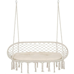 Silla Hamaca Doble de Macramé con Cojín Suave, Silla Colgante de Cuerda de Algodón para Interiores, Exteriores, Hogar, Patio y Jardín - Product Image 2