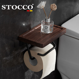 Portarrollos de Papel Higiénico Doble de Madera de Nogal de Lujo con Estante, Dispensador de Papel Higiénico de Doble Rollo para Montar en la Pared, para Baño y Hotel - Product Image 5