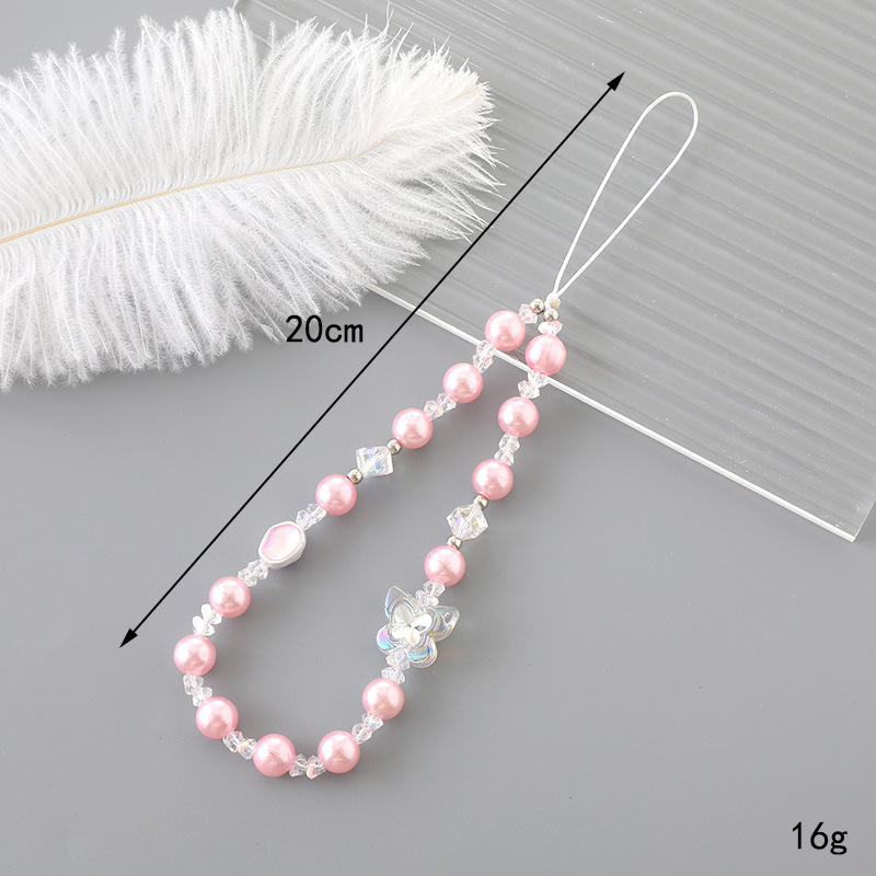 K3352 pink beaded color plated butterfly mobile phone chain