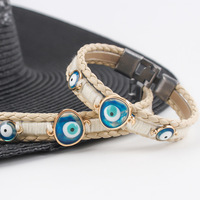 Mode turquie bleu diable oeil alliage boucle Bracelet en cuir multicouche à la main tissage filles accessoires portant Bracelet