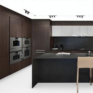 Gabinetes de Cocina Modulares con Diseño Personalizado OEM, Superficie de Madera Negra, Acrílico, Mármol, Grifo, Bisagras y Almacenamiento Integrado - Product Image 1