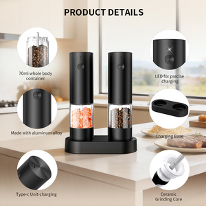 Ensemble moulin à <span class=keywords><strong>sel</strong></span> et à poivre électrique automatique USB, rechargeable, grande capacité améliorée avec LED - Product Image 4
