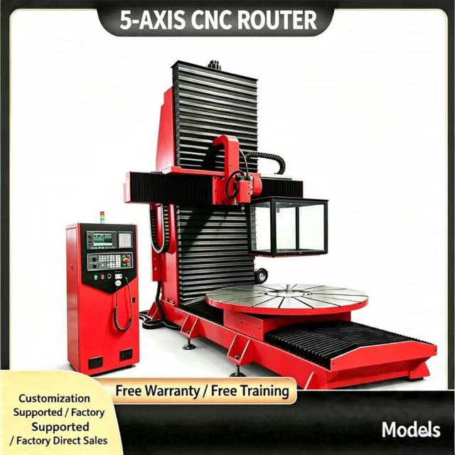 5-Axis CNC Router Woodworking Vertical Engraving Milling Machine with Syntec DSP Control Large Spindle High Rigidity