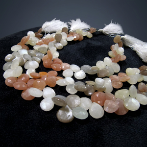 Collier de perles en pierre de lune naturelle multicolore, forme cœur, facettées, 11-12 mm, longueur 8 pouces - Product Image 3