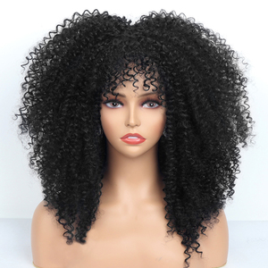 Parrucche ricci Afro da 16 pollici per donne nere parrucche ricci crespi corti con frangia <span class=keywords><strong>capelli</strong></span> Afro marroni parrucche Cosplay Glueless in fibra sintetica - Product Image 1