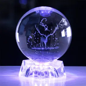 Produttore personalizzato 3d Laser cristallo artigianato trasparente bellissimo cristallo decorazione regalo Led sfera di cristallo luminosa