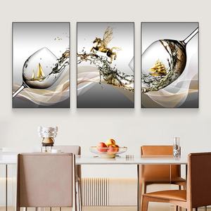 Triptyque mural de luxe nordique pour salle à manger, verre à vin, peinture en porcelaine cristalline, impression HD, décoration intérieure, vente en gros, personnalisable - Product Image 5