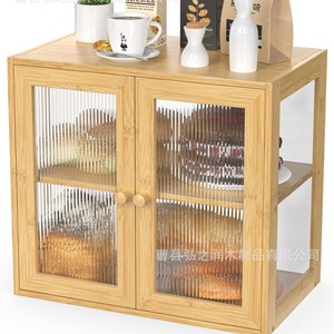 Boîte à pain en bambou à double couche avec porte transparente, organisateur de rangement alimentaire en bois pour bureau HZR251201 - Product Image 2