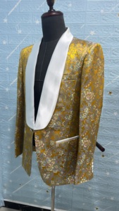 Costume métallique solide personnalisé pour hommes <span class=keywords><strong>veste</strong></span> dorée, <span class=keywords><strong>blazer</strong></span> en rayonne polyester, mariages, dîner de bal, smoking - Product Image 4