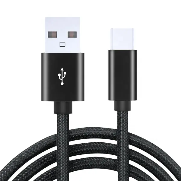 פופולרי 2.4A 1M שחור ניילון קלוע סוג-C USB טיפו C מטען כבל USB-C USB כבל