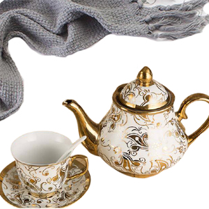 <span class=keywords><strong>Service</strong></span> à thé et à <span class=keywords><strong>café</strong></span> en céramique royale de luxe turque, arabe, éthiopienne, plaqué or, pour 6 personnes, avec boîte cadeau - Product Image 6