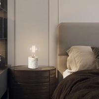 Lampe de table cylindrique moderne sans fil en terrazzo blanc, avec douille E27 et fonction de protection oculaire pour éclairage décoratif