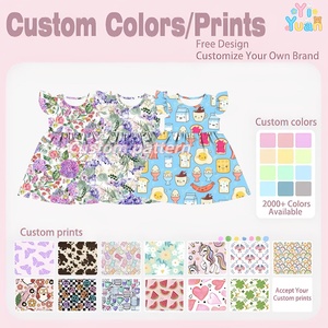 Robe d'été personnalisée pour filles, coupe trapèze, avec impression personnalisée et logo privé, robe florale à col rond et manches volantées pour tout-petits - Product Image 3
