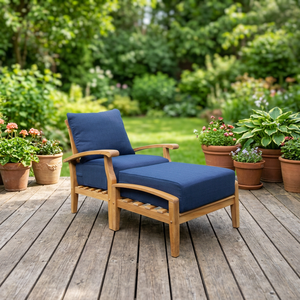Conjunto Moderno de Sillón y Otomana de Madera de Teca Sólida para Exteriores, Patio, Jardín, Hotel, Resort, Sillón Reclinable con Cojines - Product Image 3
