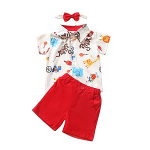 Vente en gros de chemises à fleurs d'été pour enfants, costume court rouge décontracté pour garçons, provenant de Chine - Product Image 1