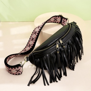 Bolso de Pecho Vintage Personalizado con Flecos para Mujer, de Cuero PU, Color Sólido, Estilo Étnico, Forma de Dumpling, Riñonera - Product Image 2