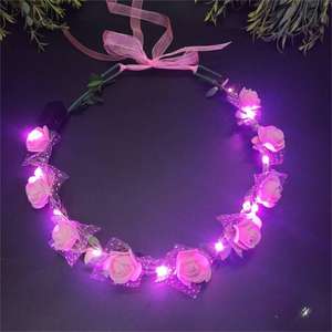 Yeni sıcak satış kızdırma Garland parti balo Rattan şapkalar gül kızdırma LED ışık çiçek yüzük saç bandı flaş saç süsü - Product Image 5