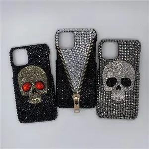 Crystal Diamond Glitter Skull Skeleton Zipper Hard PC Mobile Phone Case Cover for iphone 11 pro max 7 8 plus x xr xs max