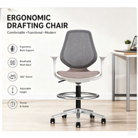 Chaise de dessin ergonomique haute avec repose-pieds réglable, dossier en maille et hauteur réglable pour bureau debout et studio