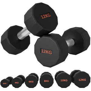 SPORTNOW <b>Dumbbell</b> Set 12-Sided Shape & Non-Slip Grip Rubber+Cast Iron <b>Dumbbells</b> for Men/Women Home Gym 2 X 12kg - Product Image 1