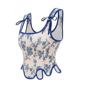 Corset Français à Lacets Top Vintage Grand Imprimé Orchidée Gilet Court <span class=keywords><strong>Bustier</strong></span> Crop <span class=keywords><strong>Dentelle</strong></span> Plié Gilet Blouse Femmes Corset - Product Image 4