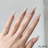 24 faux ongles à presser en ABS, couleur nude dégradée avec feuilles d'or, décorés de micro-diamants, forme cercueil