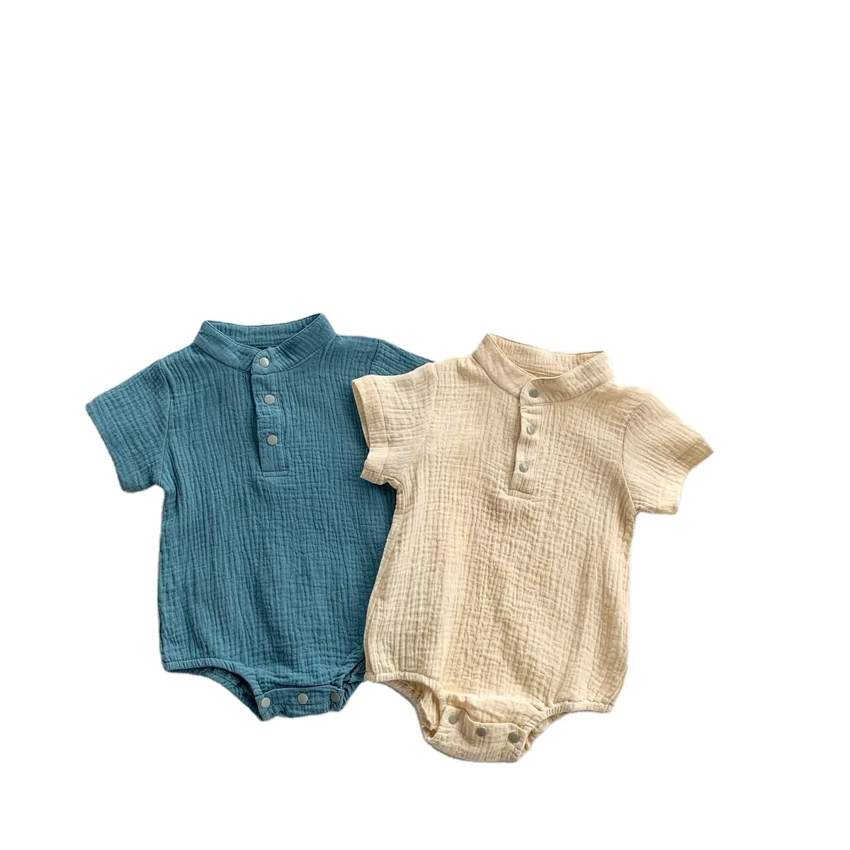Fabrika doğrudan satış bebek muslin pamuk bebek tulumu bebek kısa kollu bodysuit bebek bebek kıyafeti