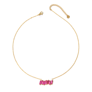Fashion Beaded <b>Necklace</b> Gold Plated 316L Stainless Steel Pink Gemstone Pendant Minimalist Design - Product Image 2