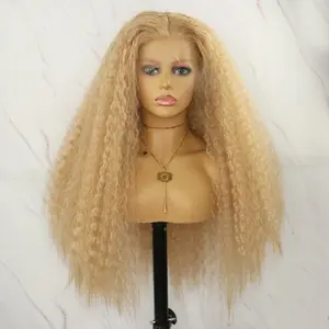 Long Kinky Straight Wigs Honey Blonde Color Futura Fiber Hair T Part Wigs Heat Resistant Synthetic Hair Wigs For Black Women
