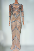 Chaîne Alien Full Diamond Tassel Tight Sexy Long Dress Model Fashion Show Party Nightclub Bar Performance Costume
