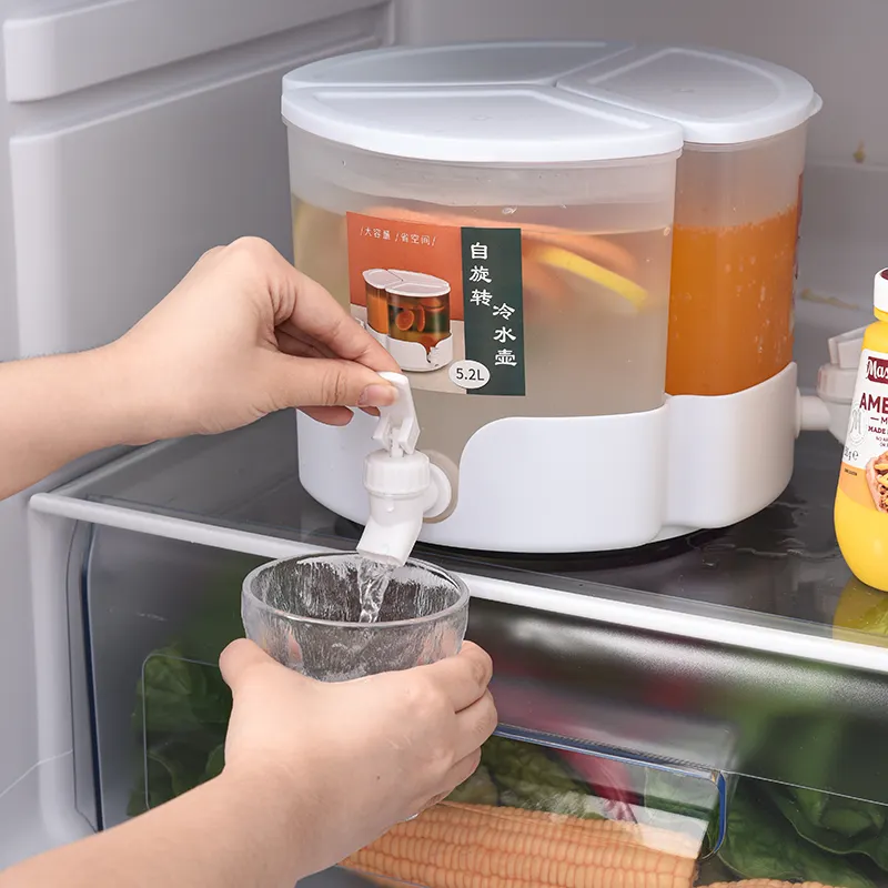 Drinkware 5.2L giratorio 3 compartimentos dispensador de bebidas de plástico sin Bpa agua fría té café jugo hervidor accesorios de cocina