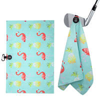 Serviette de golf à clip magnétique, motif flamant rose et ananas, gaufré tropical, mousqueton, séchage rapide, durable, pour sac de golf, logo personnalisé, OEM