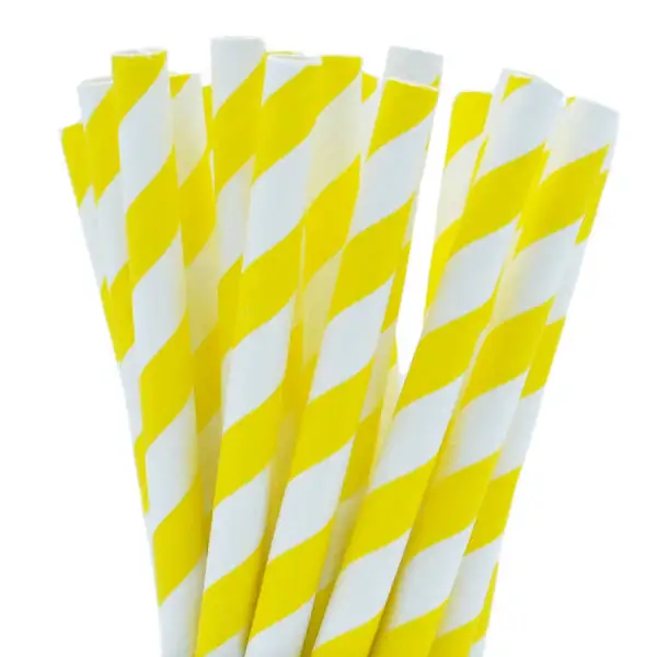 Rayas amarillo material de papel pajitas de papel al por mayor para la fiesta, usando
