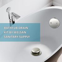 Kit de vidange tubulaire pour baignoire 1-1/2" avec coudé à bascule, bouchon hexagonal, tuyau en PVC (finition naturelle) et raccord de tuyau