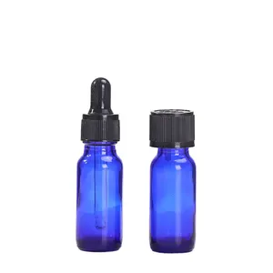 Empty Fragrance Round Shape Skin Care Cobalt Blue Attar Glass Dropper Bottle 15ml For Essential Oil