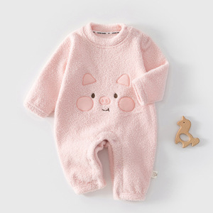 Romper para bebé con forro polar de cerdo rosa, ropa gruesa para otoño e invierno para niños y niñas - Product Image 1