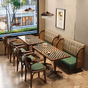 Table de restaurant vintage en <span class=keywords><strong>rotin</strong></span> avec dossier, table à manger en <span class=keywords><strong>bois</strong></span> à carreaux, fauteuil incurvé en <span class=keywords><strong>bois</strong></span> massif, mobilier de bistrot <span class=keywords><strong>et</strong></span> café en gros - Product Image 3