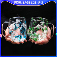 Nouvelle Arrivée Créative : Tasse à Café en Verre Borosilicate Double Paroi avec Véritables Fleurs Séchées et Couvercle Respirant, Style Américain pour Bureau et Maison