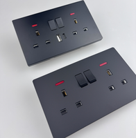 Venta Directa de Fábrica de Interruptores de Pared, Enchufe de Pared Británico Simple y Doble de 13A con USB Tipo-C e Indicador Luminoso, Color Negro Mate