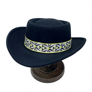 Unisex Black Wool Cowboy <b>Hat</b> Wide Brim Striped Casual Adult Four Seasons Outdoor Fit Sublimation Transfer Print Pattern <b>Band</b> - Product Image 4