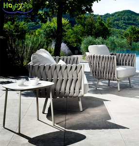 <span class=keywords><strong>Happy</strong></span> Life Durable en plein air café canapé Commercial cadre en aluminium osier cour rotin Bistro chaise ensemble salle à manger mobilier d'extérieur - Product Image 2