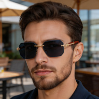 Nouvelles Lunettes de Soleil Sans Monture à Bords Taillés Diamant UV400 pour Hommes, Style Européen et Américain, Protection Solaire Extérieure, Idéales pour la Conduite