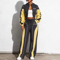 Ensemble de survêtement 2 pièces pour femme en coton épais Y2K avec logo personnalisé, veste courte zippée color block et pantalon large style streetwear