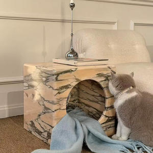 Table d'appoint en marbre naturel 2-en-1, niche pour chat, lit pour animaux de compagnie, luxe, imperméable, décoration d'intérieur, meubles pour chambre à coucher/salon - Product Image 6