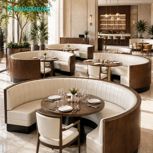 Ensemble de table à manger ronde en bois avec banquette en cuir PU pour restaurant, usage commercial, design contemporain - Product Image 3
