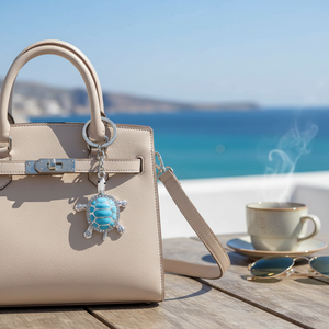 Portachiavi in Metallo Blu Cielo con Occhio di Nazar, alla Moda, a Forma di Cuore in Lega e Vetro, con Logo Personalizzato, Design Tartaruga - Product Image 3
