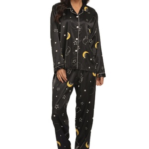 Conjunto de Pijama de Manga Larga para Mujer, Transpirable, Ligero, de Satén Tejido, Suave y Liso, con Pantalones Largos para Todas las Temporadas - Product Image 1